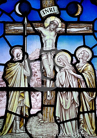 Good Friday in stained glass (Jesus Christ crucified) Stock Photo