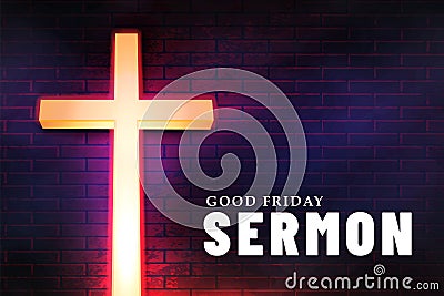 Good Friday web banner with glowing Christian cross in a holy sanctuary Vector Illustration