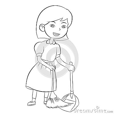 Good girl sweeping clean home hand drawn illustration Vector Illustration