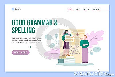 Good grammar and search of errors website banner, flat vector illustration. Vector Illustration