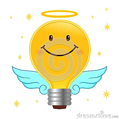 Good Idea, Angel Light Bulb With Wings And Halo Vector Illustration