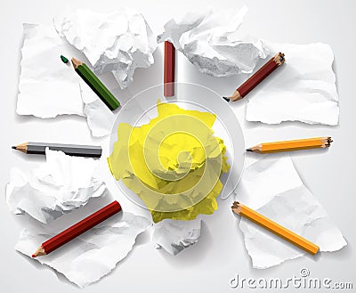 Good idea symbol creativity ligh bulb clumps paper Vector Illustration