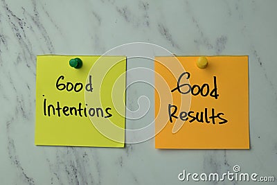 Good Intentions or Good Results write on sticky note isolated on Office Desk Stock Photo