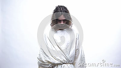 Good Jesus looking down in shining gracious light, resurrection of God, belief Stock Photo