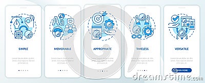 Good logo design characteristics blue onboarding mobile app screen Vector Illustration