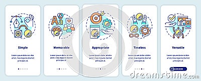 Good logo design characteristics onboarding mobile app screen Vector Illustration