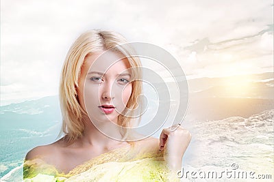 Good looking girl against marvelous nature background Stock Photo