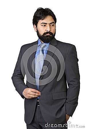 Good looking mature Asian Indian male with business suit isolated on white background Stock Photo