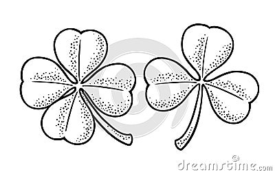 Good luck four and three leaf clover. Vintage vector engraving Vector Illustration