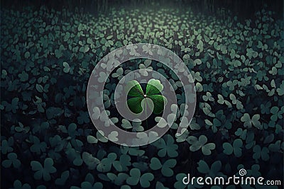 Good luck fourleaf clover standing out from a field, digital illustration artwork Cartoon Illustration