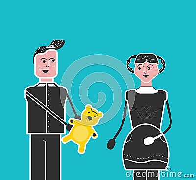 Good manners. Boy shares his toy with girl. Vector Illustration