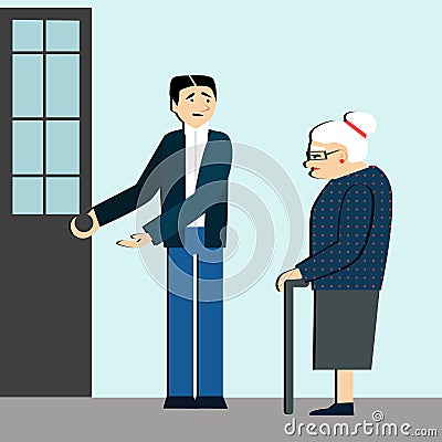 Good manners. man open the door to an elderly person.tired woman.etiquette.polite man Stock Photo