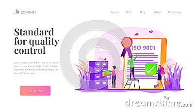 Standard for quality control landing page template Vector Illustration