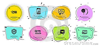 Good mood, Graph phone and Approve icons set. Ranking star, Report statistics and Approved shield signs. Vector Vector Illustration