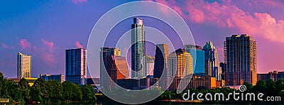 Good Morning America Austin Texas pink Clouds Skyline Stock Photo