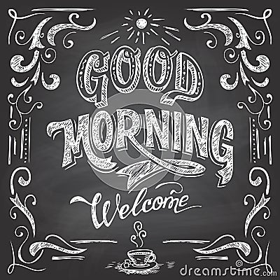 Good Morning cafe chalkboard Vector Illustration