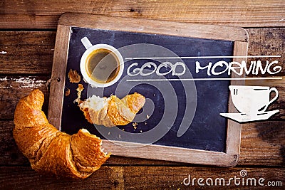 Good morning with coffee and a croissant Stock Photo