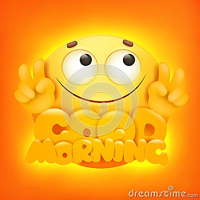 Good morning concept card with yellow smile emoji character Cartoon Illustration