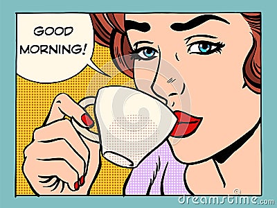 Good morning girl with Cup of coffee Vector Illustration