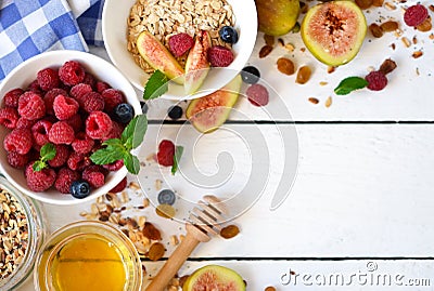 Good morning - granola with honey, berries and fruits. Stock Photo