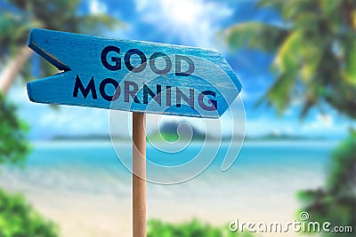 Good morning sign board arrow Stock Photo