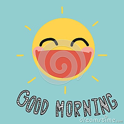 Good morning sun smile cute cartoon illustration Vector Illustration