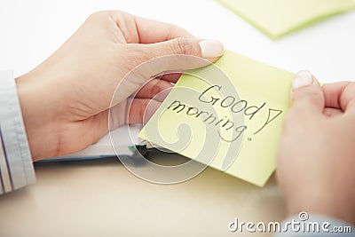 Good morning text on adhesive paper Stock Photo