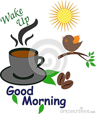 Good Morning Wake Up Call with Coffee Cup Cartoon Illustration