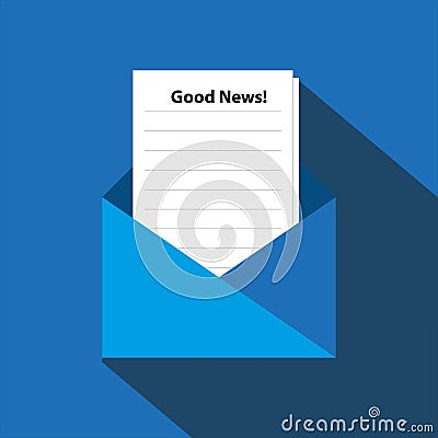 good news with envelope on blue Stock Photo