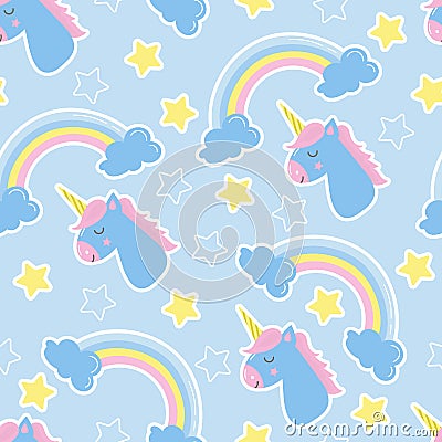 Good night background. Seamless pattern with unicorns Vector Illustration