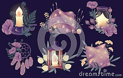 Good night dream set Vector Illustration