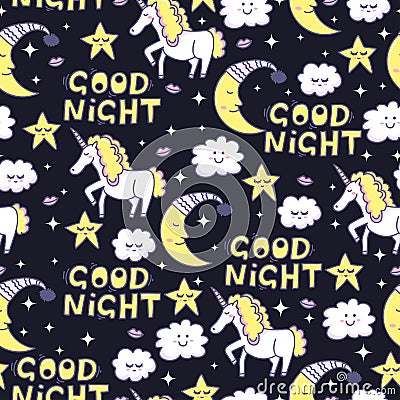 Good Night. Magical unicorn and sweet dreams. Stock Photo