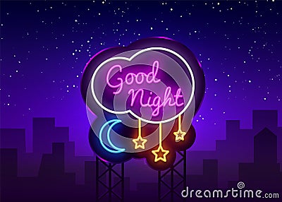 Good Night Neon Sign Vector. Good Night neon text, design template, modern trend design, night neon signboard, night Vector Illustration