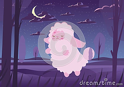 Good night seamless with cute sheeps jumping over a fence Vector Illustration