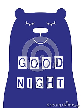 Good night slogan with bear face. Vector Illustration