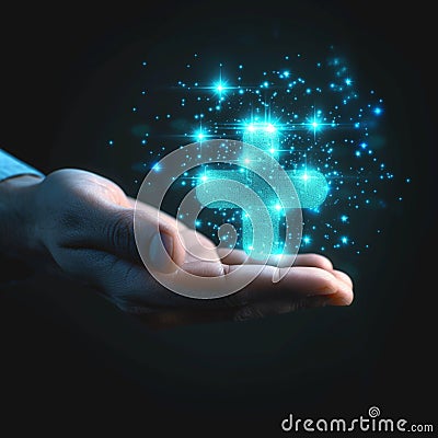 Good offer concept Hand plus icon, social network benefits, career growth Stock Photo