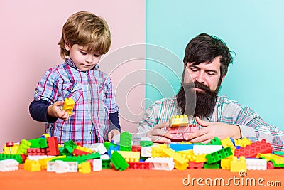 Good parenting concept. small boy with dad playing together. father and son play game. happy family leisure. love. child Stock Photo