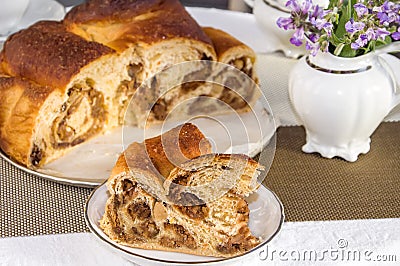 Good piece of traditional italian flavorous cake La Gubana. Stock Photo