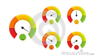 Good quality, smile face, color speedometer set in flat style, vector Vector Illustration