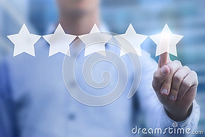 Good rating online concept, 5 stars review, positive feedback Stock Photo