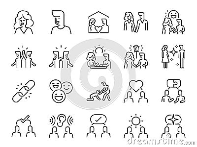 Good relationship icon set. It included couple, happy, enjoy and more icons. Editable Stroke. Vector Illustration