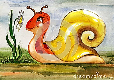 A good snail . Watercolor Stock Photo