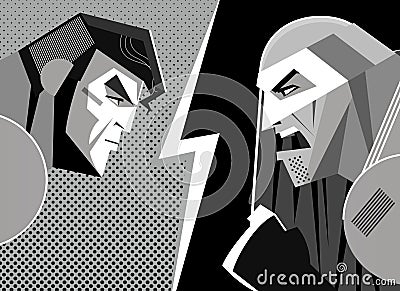 Good versus evil. Superhero Vector Illustration