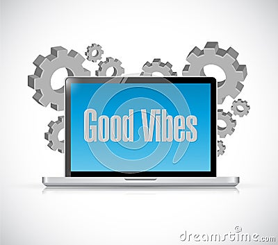 good vibes tech computer sign concept Cartoon Illustration