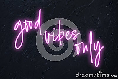 Good vibes only written in pink neon style on black background Stock Photo