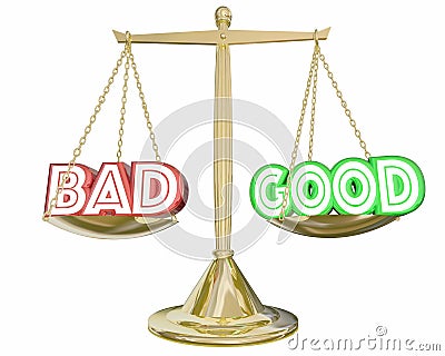 Good Vs Bad Scale Weighing Positive Negative Choices 3d Illustration Stock Photo