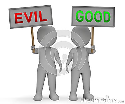 Good Vs Evil Sign Shows Difference Between Moral Honesty And Hate - 3d Illustration Stock Photo