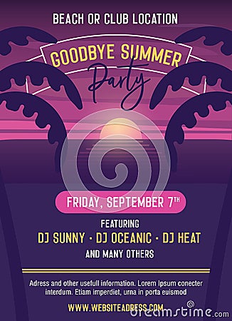 Goodbye summer Party vector template illustration design. Easily Vector Illustration