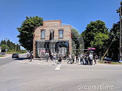 On location filming at Cafe Tropical a fictional restaurant featured in Schitt`s Creek Editorial Stock Photo