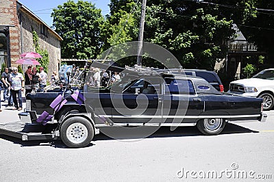 On location filming featuring `Johnny`s Car` near Cafe Tropical a fictional restaurant featured in Schitt`s Creek Editorial Stock Photo